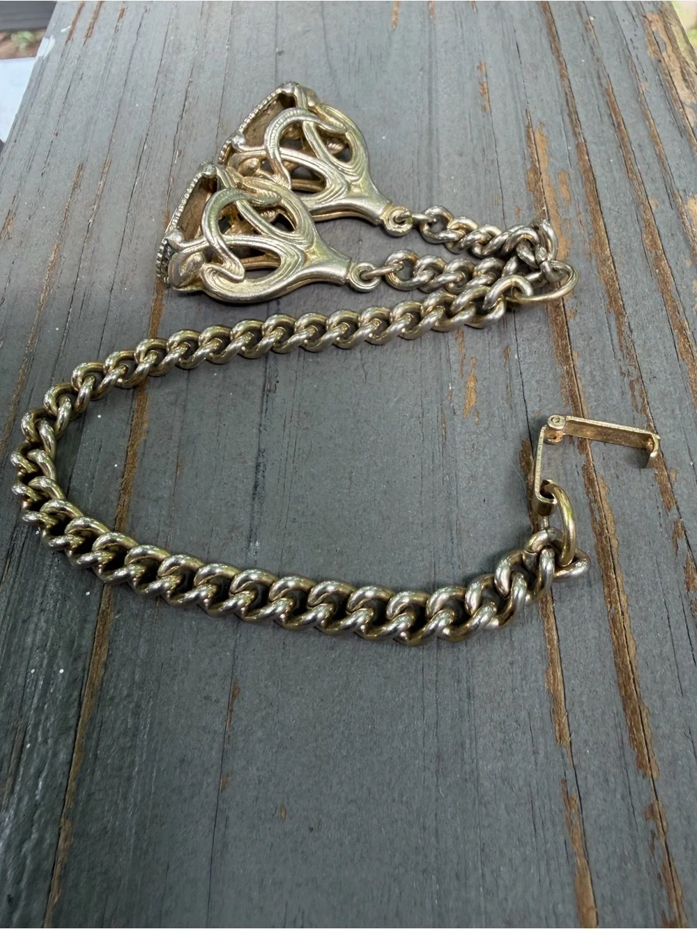VTG 50s 60s Gold-Tone Double Tassel Watch Fob Chain Charm Bracelet (Napier?)